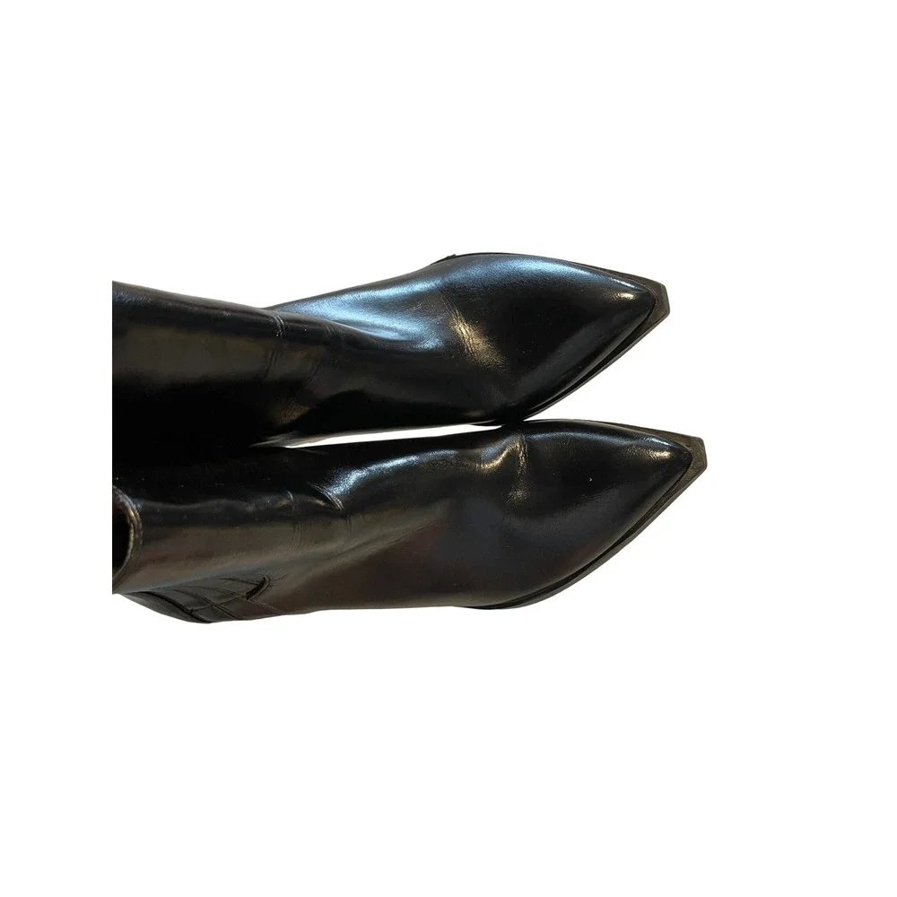 Black Pointed Toe Block Heel Ankle Boots Womens Size 8 Western Booties